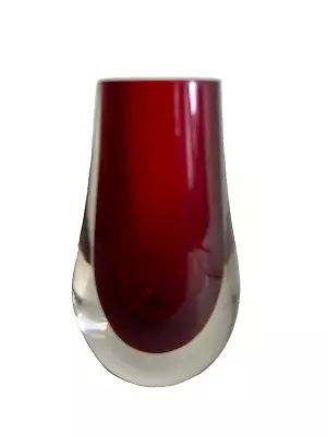 Buy Whitefriars Red & Clear Glass Teardrop Vase Pattern 9572 Height 13.2cm • 22.50£