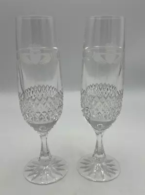 Buy Galway Crystal Champagne Flute Glasses Claddagh Etched Lot Of 2 • 102.47£