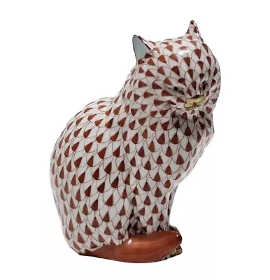 Buy Herend Porcelain Rust Red Fishnet W/24k - Sitting Cat - 4.5” RARE - Used • 151.83£