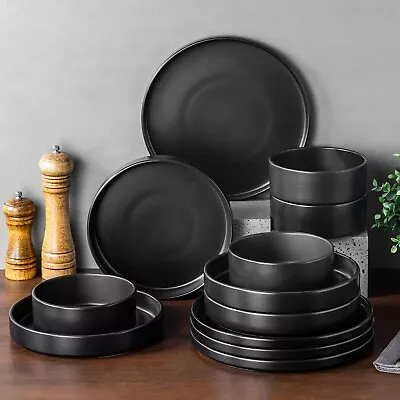 Buy Vancasso VENUS Dinnerware Set 12/24pc Dining Set Plates Bowls Black Grey For 4/8 • 89.99£