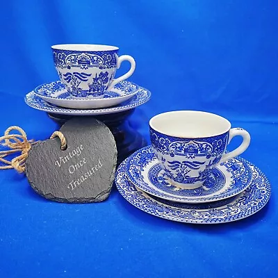 Buy 2 X OLD WILLOW Tea TRIOS Cup Saucer Plate * Vintage 1970s English Ironstone GC • 9£