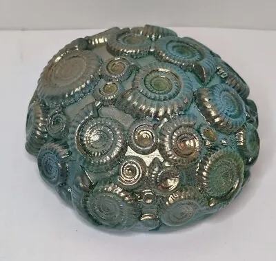 Buy Robin Lehman Ocean Blue Gold Ammonite Pile Art Glass Paperweight Color Defect • 23.30£