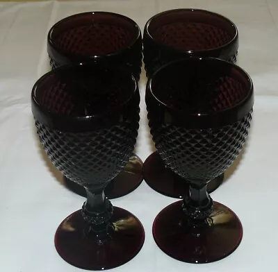 Buy Set Of 4 Dark Amethyst Glass Water Wine Goblets Diamond Point Pattern EUC • 20.19£