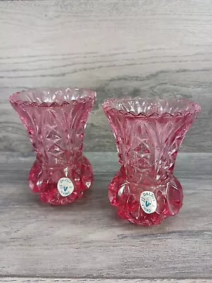 Buy Vintage Cranberry Pink Glass Floral Vase Diamond 4  Dalzell Viking Glass USA • 31.69£