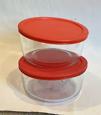 Buy Pyrex 7203 7-Cup Round Glass Food Storage Bowl W/ 7402-PC Red Plastic Lid Set 2 • 14.90£