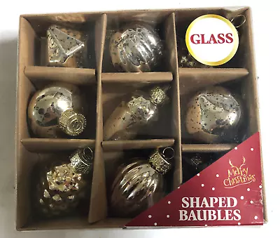 Buy Set Of 9 Small Assorted Gold Glass Tree Baubles Ornaments NEW BOXED • 11.79£