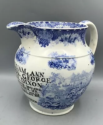 Buy Large Antique Staffordshire Blue  Transfer Printed Pearlware Jug.c1830 • 135£