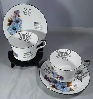 Buy 2 Royal Stafford Bone China Silver 25th Wedding Anniversary Tea Cup & Saucer  • 10£