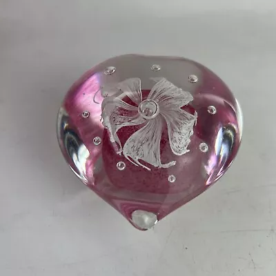 Buy Vintage Suspended Bubble Pink Heart Shaped Art Glass Paperweight • 10£