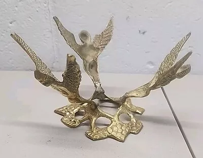 Buy Vintage Angel Cherub Brass Pedestal Stand Crackle Glass Bowl Holder Vase • 13.97£