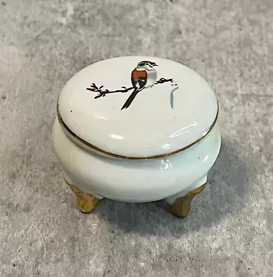 Buy Antique Trinket Pill Box Lidded Hand Painted Porcelain Finch Bird Bavarian Style • 15£