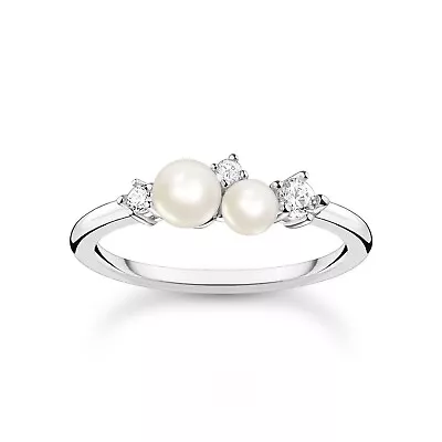 Buy Thomas Sabo Jewelry Women's Ring Silver With Pearl TR2368-167-14 • 70.55£