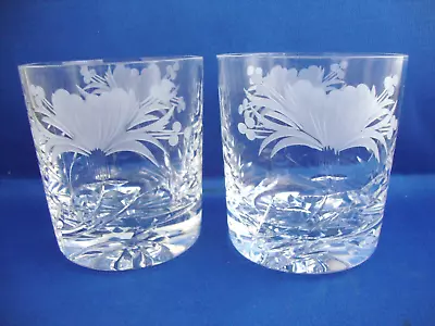 Buy 2 X Royal Brierley Honeysuckle Pattern Cut Glass Whisky Tumblers Glasses- Signed • 27.95£