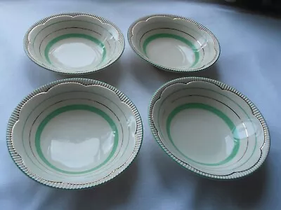 Buy Set 4 VINTAGE DECO CLARICE CLIFF NEWPORT 840076 GREEN STRIPE Desert Bowls C1935 • 34.95£