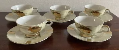 Buy Lovely Set Of 5 Tea Cups & Saucers Fine China Gold, Lustre - Japan • 29.98£