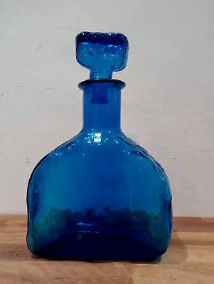 Buy Vintage Empoli Mcm  Italian Textured  Blue Glass Decanter Genie Bottle • 25£