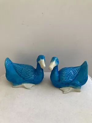 Buy 2x Chinese Pottery?  Turquoise Duck Figure,Duck Ornament,111,242 • 25£