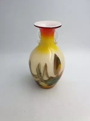 Buy Vtg Retro Dalian Hand Blown Art Glass Vase Yellow Multi Colour Abstract Swirls • 28.99£