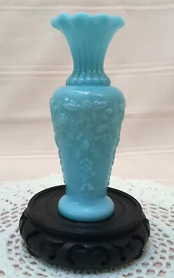 Buy Antique French Portieux Vallerysthal Blue Opaline Milk Glass Vase 6” Tall 1900’s • 69.89£