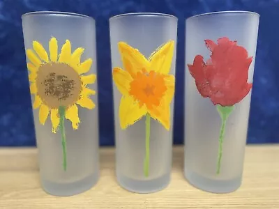 Buy 3 X DARTINGTON, Hand Painted Floral 7' Frosted Highball Glass Tumblers (One A/F) • 11.99£