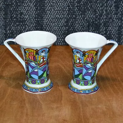 Buy 2 Johnson Brother Octagonal Mugs Multicoloured Galleons Ships Bone China Vintage • 13.50£