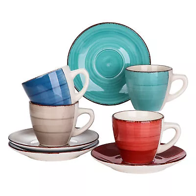 Buy Vancasso Tea Coffee Espresso Cup & Saucer Set Of 4 Porcelain 200ml MultiColour • 15.29£