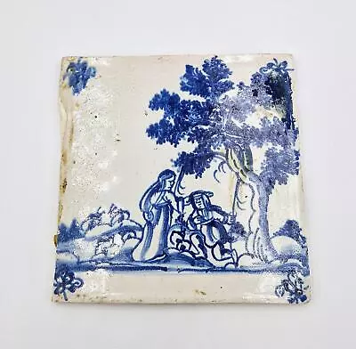 Buy 18th Century Delft Blue & White Tile - Man Kneeling Before A Woman • 75£