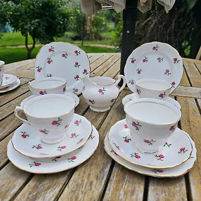 Buy Colclough Bone China Rosebud Fragrance 4 Cups Saucers Plates Plus Jug, Fab Cond • 8.99£