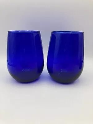 Buy Cobalt Blue Stemless Wine Goblet Water Glasses Set Of 2 • 12.07£