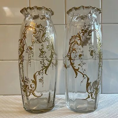Buy Huge Pair Antique French Raised Gilt Baccarat / Saint Louis Crystal Glass Vases • 871.16£