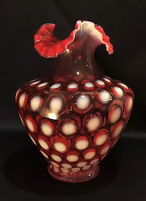 Buy Fenton Cranberry Glass Vase Ruffled Rim Coin Dot Optic Opalescent - 11  Large • 152.99£