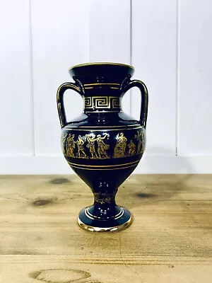 Buy Vintage Greek Black/Gold Pottery Vase Handmade In Rhodes By Kinoys In 24k Gold. • 18.99£