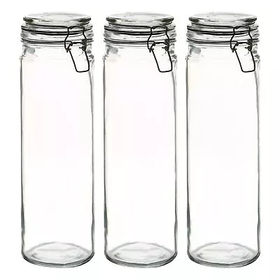 Buy 3x Glass Spaghetti Jars Vintage Food Preserving Container 2 Litre Black Seal • 16£