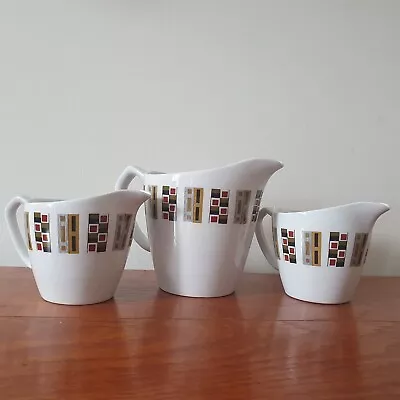 Buy 3x 1950's Alfred Meakin Glo-White Ironstone Random Design Jugs Milk Cream Sauce • 24.99£