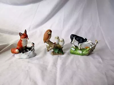 Buy 3 Vintage Peter Barrett Franklin Porcelain Figures Fox Owls Cow • 0.99£
