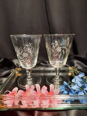 Buy 2 Vintage Hand-Cut Wine Or Water Goblets Classic Pinwheel And Fans • 16.77£