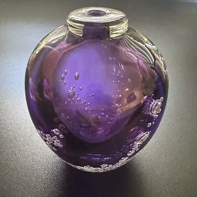 Buy Buzz Blodgett Studio Art Glass Blown Vase Purple Controlled Bubbles 1989 3.65” • 64.42£
