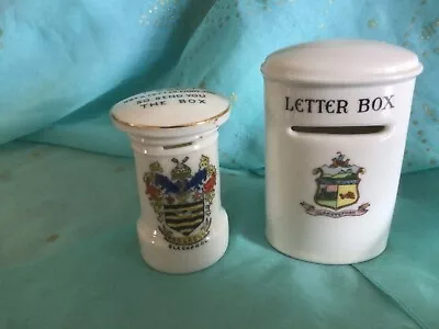 Buy 2 X Crested Ware China Post Boxes/letter Boxes Blackpool And Llanstephan • 6£