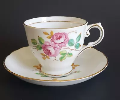 Buy Vintage Tuscan Fine English Bone China Pink Rose Gold Trim Tea Cup And Saucer • 23.29£