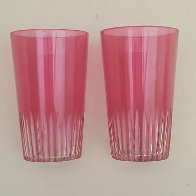 Buy Two Beautiful Vintage Cranberry Glass Tumblers • 13.99£
