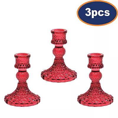 Buy 3Pcs Pink Dinner Candle Holder Glass Vintage Taper Table Tabletop Party Décor • 11.95£