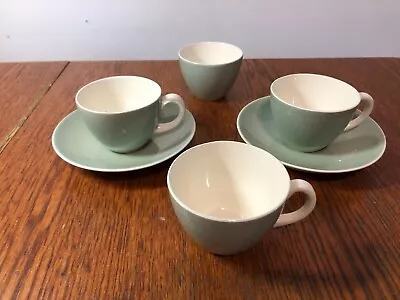 Buy Vintage Poole Pottery - 3 X Espresso Cups + 2 X Saucer S+ 1 X Sugar Bowl - Green • 6.95£