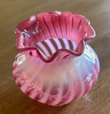 Buy Vintage Fenton Cranberry Swirl Vase Spiral Optic Opalescent - Art Glass • 27.96£