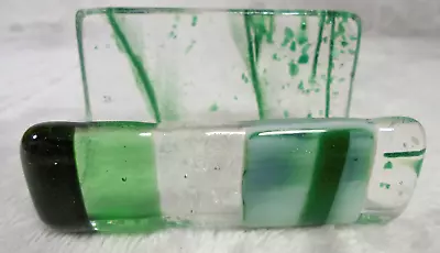 Buy Hand Made Studio Art Glass Business Card Holder Green And Clear Signed • 9.17£