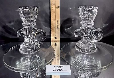 Buy 2 Vintage Clear Glass Cambridge Cascade Candle Holders • 35.41£