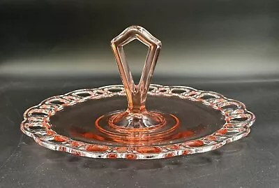Buy Vintage Old Colony Pink Depression Glass Open Lace Round W/Handle Tidbit Platter • 28.01£