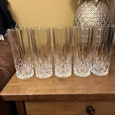Buy Vintage Clear Cut Glass Straight Five Beautiful Crystal Tumblers Heavy • 35£