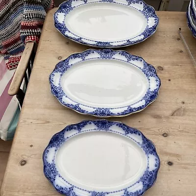 Buy Vintage Royal Doulton Egerton Flow Blue 30,35, And 40cm Oval Platters C1902-29 • 10£