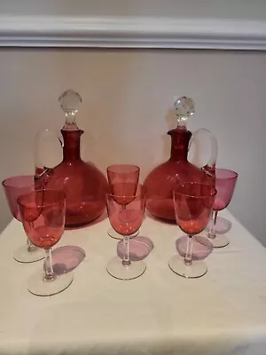 Buy Cranberry Decanters And Six Glasses • 59£