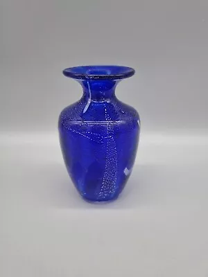 Buy A Phoenician Glass Malta Cobalt Blue Handblown Vase 13cm, Signed. • 25£